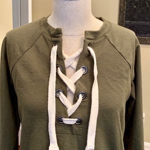 Moss green front tie sweatshirt